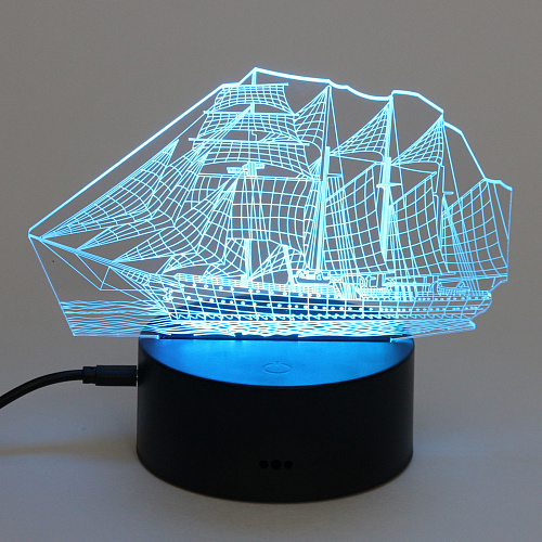 Светильник ночник 3D-Корабль на пластиковой подставке, с включателем USB_10