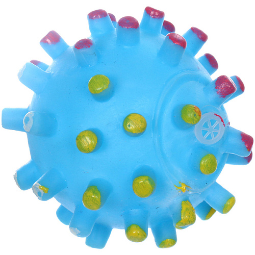 Игрушка - мячик для собак средних и мелких пород ЗУБОЧИСТКА, цвет голубой, с пищалкой, d-6,5см (лейбл)_3