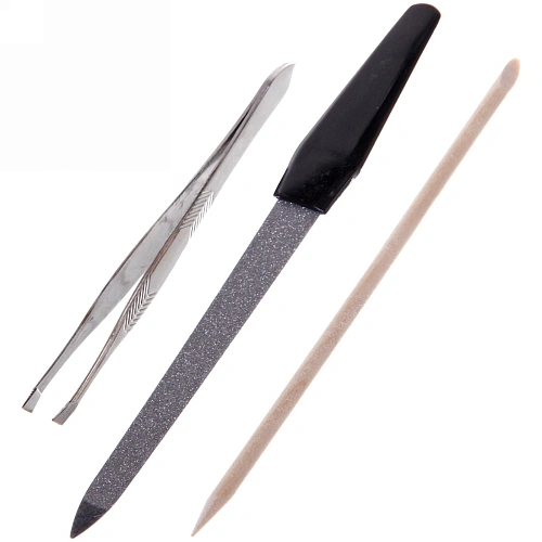 Маникюрный набор на блистере, 3 предмета Ультрамарин - Ваши ручки (пинцет, пилка металлическая и палочка апельсиновая)_5