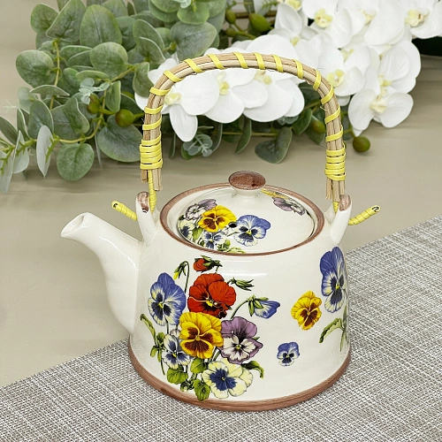 Чайник заварочный керамический 700мл с ситом Фиалки_7