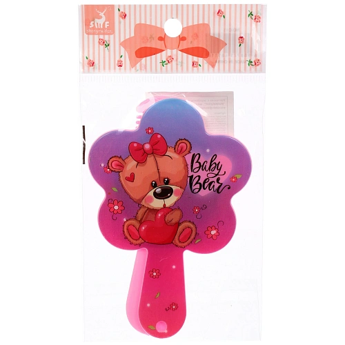 Расческа с зеркалом в наборе детские МИМИШКИ, мишка, цвет розово-фиолетовый, 11см _6