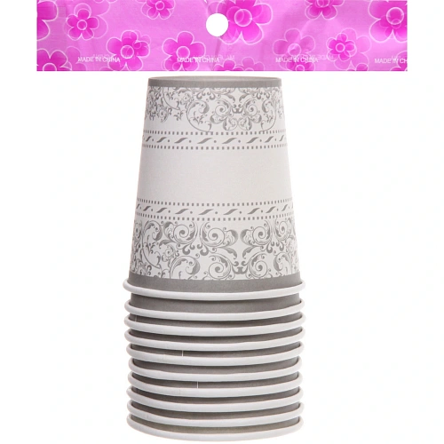 Стакан бумажный 0,2л в наборе 10 шт Орнамент, серебро_4