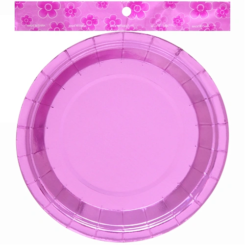Тарелка бумажная 18 см в наборе 10 шт Диско розовая_3