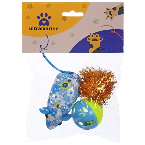 Игрушки для кошек в наборе 3шт ИГРУЛИК, цвет синий и зеленый, _6