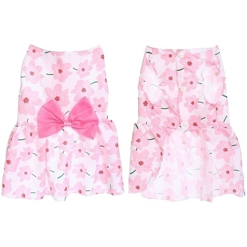 Платье для кошек и собак мелких пород Бонита на прогулке, ромашки розовые, размер L, длина спинки 30-32см_9