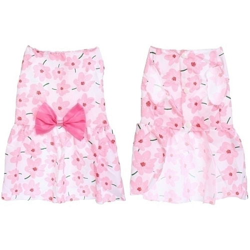 Платье для кошек и собак мелких пород Бонита на прогулке, ромашки розовые, размер ХL, длина спинки 32-34см_9