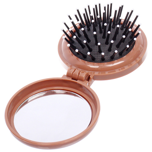 Расчёска массажная складная с зеркалом БАМБИ БУМ, цвет шоколад, d-65см (пакет с подвесом)_4