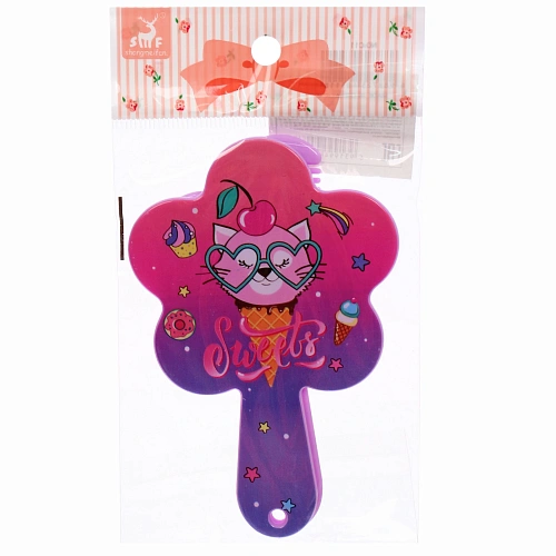 Расческа с зеркалом в наборе детские МИМИШКИ, котик, цвет розово-фиолетовый, 11см _6