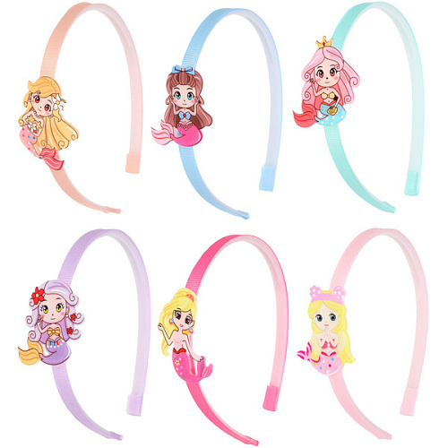 Ободок для волос детский на блистере РОЗОВОЕ ОБЛАКО, русалочка, микс 6 цветов, 1см_20