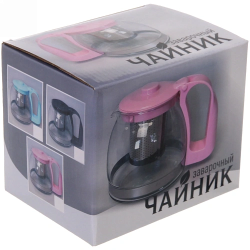 Чайник заварочный стеклянный 700 мл с металлическим ситом большая ручка Селфи, микс_9