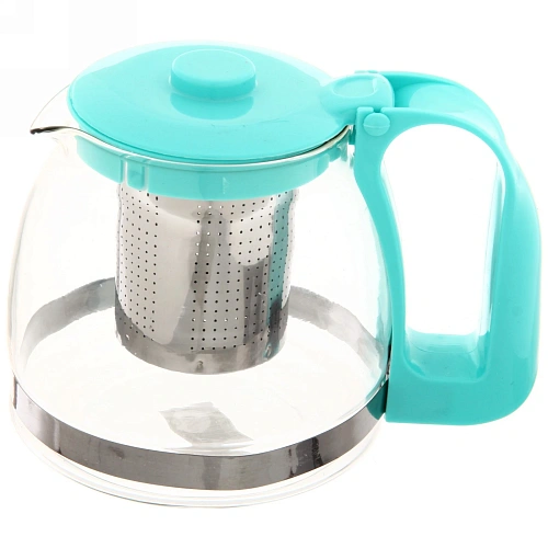 Чайник заварочный стеклянный 700 мл с металлическим ситом большая ручка Селфи, микс_17