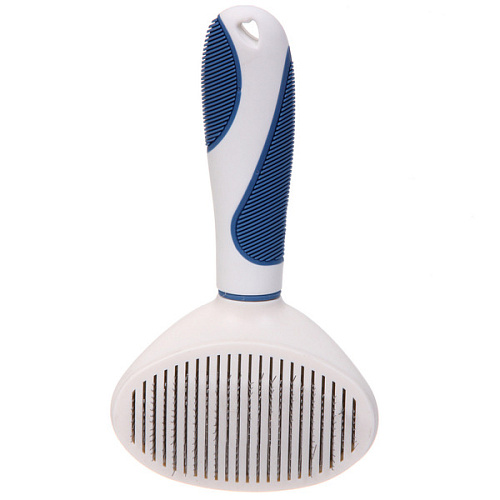 Расческа - пуходёрка для животных ЛАПУСИКИ, коллекция БРО, прорезиненная ручка, цвет белыйголубой, 115215см (блистер)_5