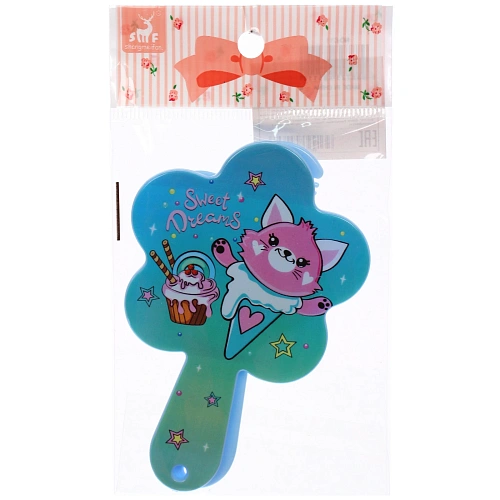 Расческа с зеркалом в наборе детские МИМИШКИ, котик, цвет лазурный, 11см _6