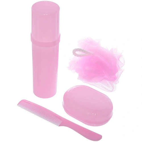 Набор банный дорожный 4шт Traveler - Горошек, микс 3 цв, (мочалка, футляр 2шт, расческа), 24,5174см_3