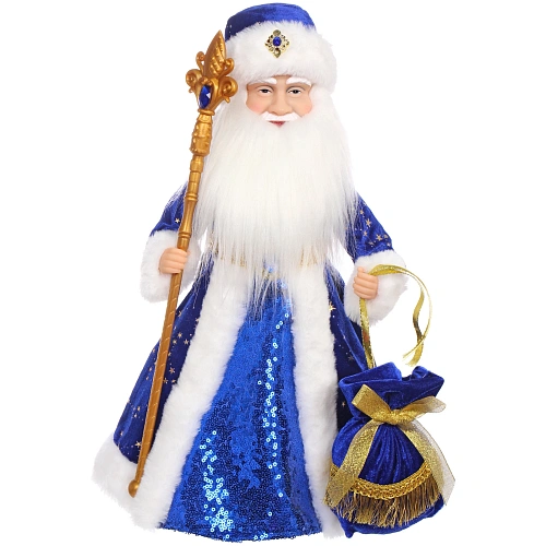 Дед Мороз музыкальный Таинственный снег 40 см (синяя шубка)_3