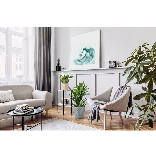 Горшок для цветов пластиковый 0,65л d-11,5см Wave с дренажной сеткой и съемным поддоном, утренний туман_3