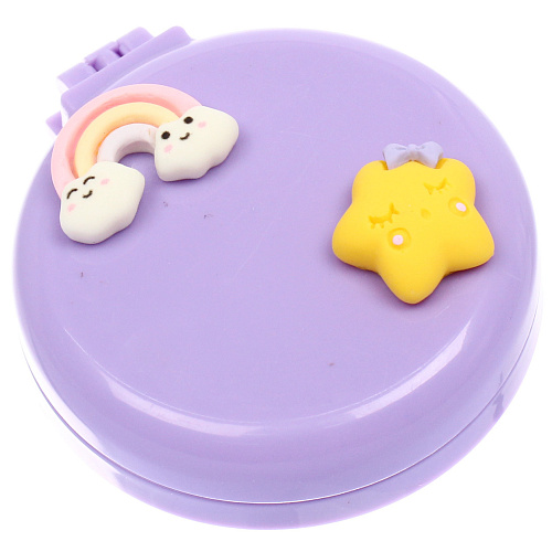 Расчёска массажная складная с зеркалом БАМБИ БУМ, цвет лавандовый, d-65см (пакет с подвесом)_3