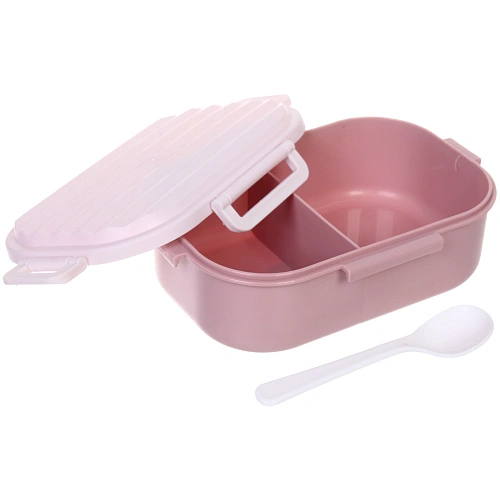 Ланч-бокс пластиковый SEGRETO (2отделения с ложкой) 20147см пыльная роза_3