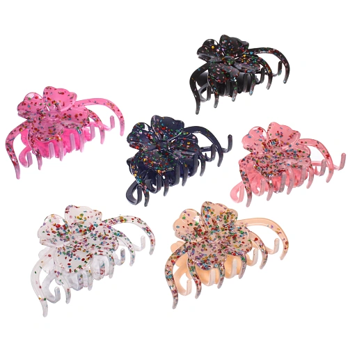 Заколка - краб для волос "AKS - VIENTO", микс 6 цветов, цветок, 11*6см 