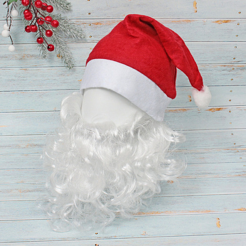 Карнавальный аксессуар Борода Деда Мороза с колпаком_4