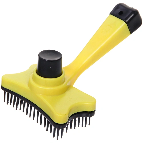 Расческа - пуходерка самоочищающаяся для собак и кошек Пушок, цвет желтый, 13см (блистер)_9