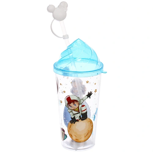 Стакан пластиковый 500мл Космонавт с трубочкой_3