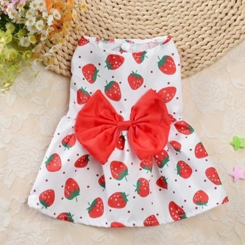 Платье для кошек и собак мелких пород Бонита на прогулке, клубнички, размер ХL, длина спинки 32-34см_9