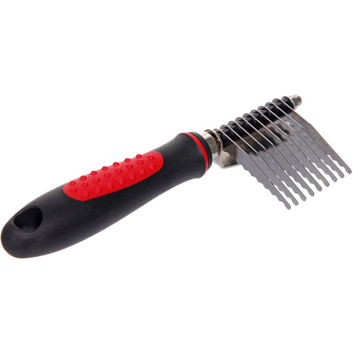 Расческа для удаления колтунов ПРОФФ - МОЙ БРО, прорезиненная ручка, цвет красныйчерный, 620см _6