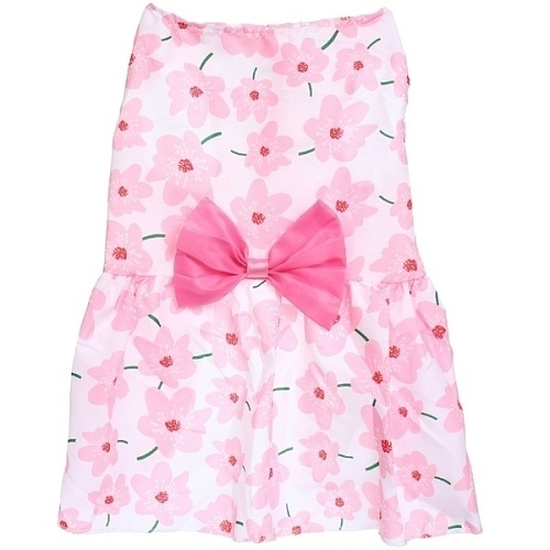 Платье для кошек и собак мелких пород Бонита на прогулке, ромашки розовые, размер ХL, длина спинки 32-34см_10