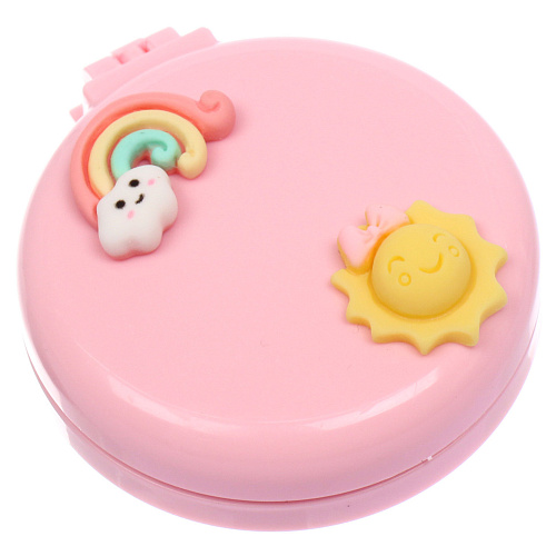 Расчёска массажная складная с зеркалом БАМБИ БУМ, цвет розовый, d-65см (пакет с подвесом)_3