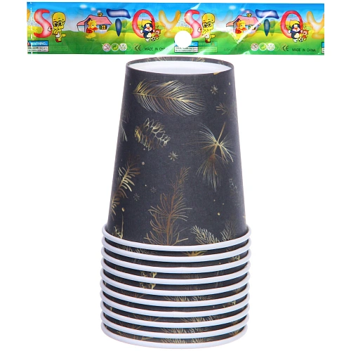 Стакан бумажный 0,2л в наборе 10 шт Хвойная веточка, черный_3