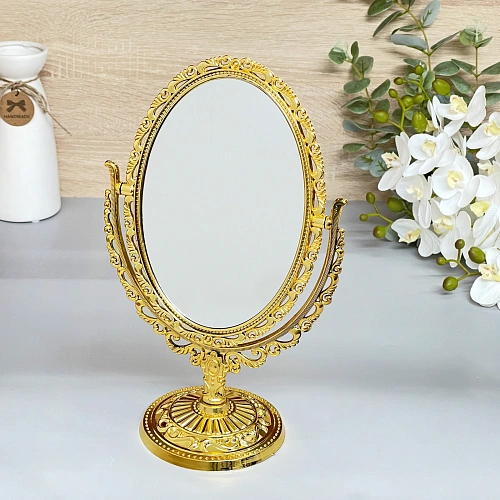 Зеркало настольное в пластиковой оправе "Версаль - Овал", цвет золото, двухстороннее, 30см
