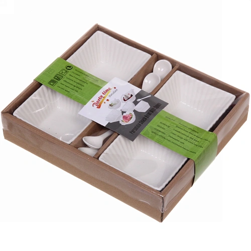 Набор соусников White magic 4шт с ложками Квадраты_6