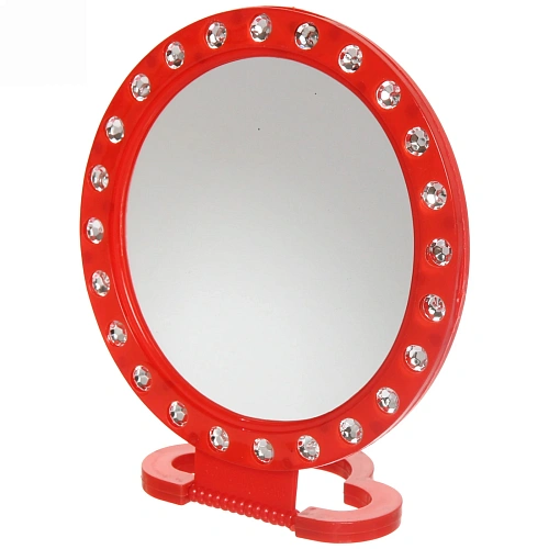 Зеркало настольное в пластиковой оправе Белые выемки круг, подвесное d-15см _6