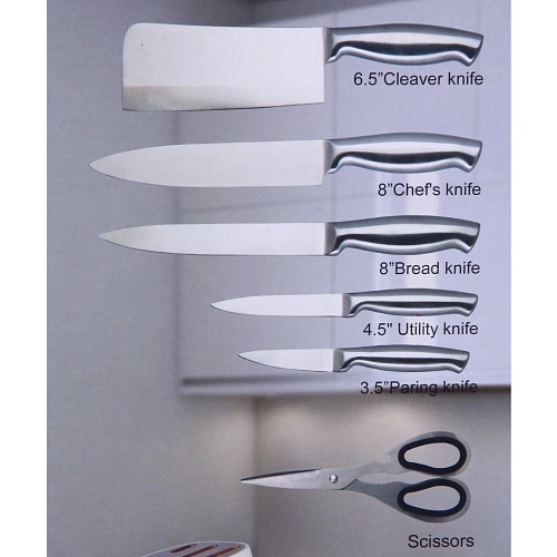 Набор ножей SHEF 7предметов (5ножей+ножницы+подставка), молочный_13