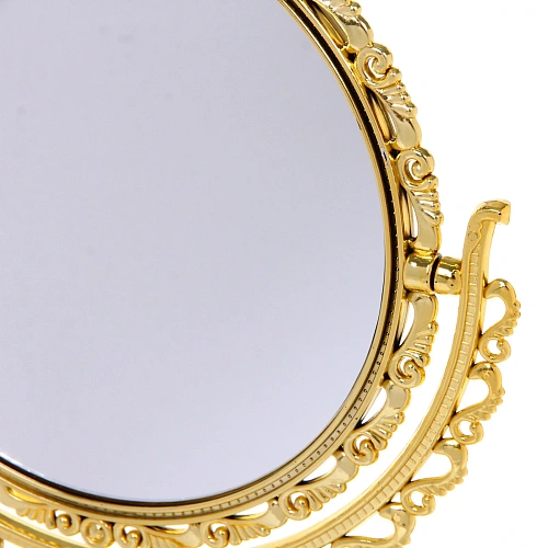 Зеркало настольное в пластиковой оправе Версаль - Круг, цвет золото, двухстороннее, 24см _4