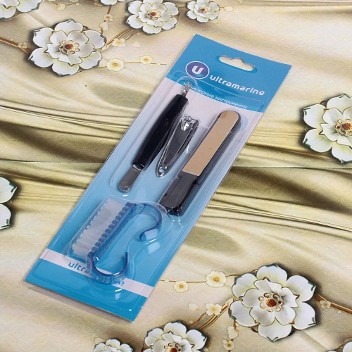 Маникюрный набор на блистере, 4 предмета Ультрамарин (кусачки, щетка, триммер и полировка)_6