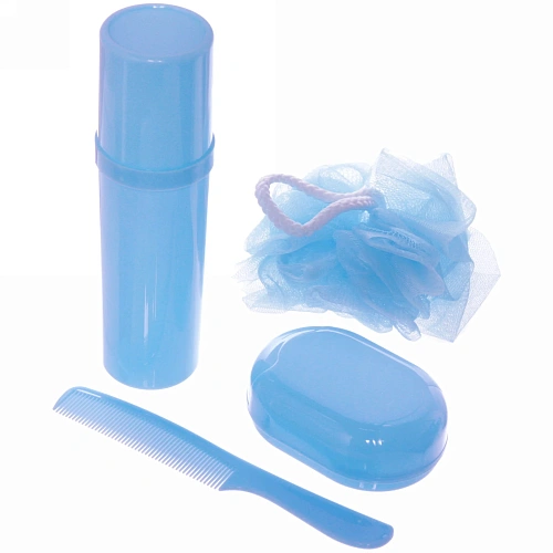 Набор банный дорожный 4шт Traveler - Полоска, микс 4 цв, (мочалка, футляр 2шт, расческа), 21127см_3