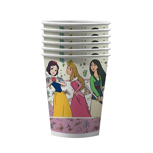 Принцессы. Набор бумажных стаканов, рисованные 2D, 6 шт*250 мл