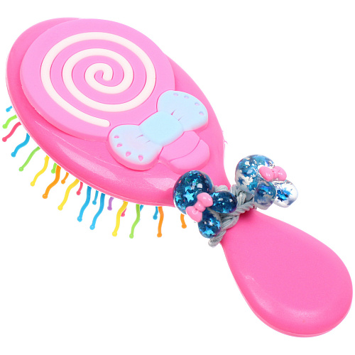 Расческа массажная детская и 2 резинки МИЛА, леденец, цвет розовый, 145,5см (пакет с подвесом)_6