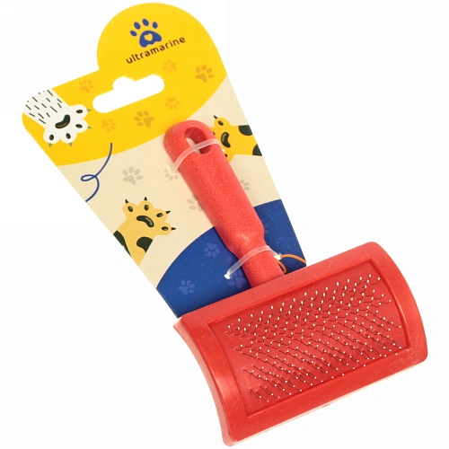 Расческа-пуходерка для кошек и собак Пушок 12см цвет красный Ультрамарин_3