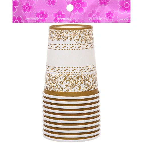 Стакан бумажный 0,2л в наборе 10 шт Орнамент, золото_4