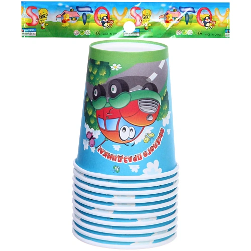 Стакан бумажный 0,2л в наборе 10 шт Веселая машинка_3