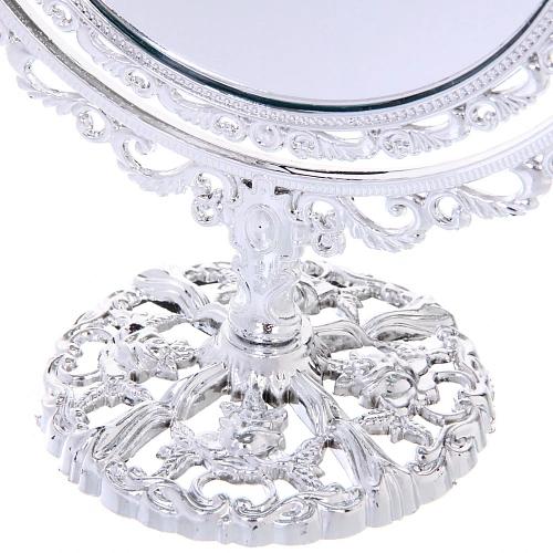 Зеркало настольное в пластиковой оправе Версаль - Круг, цвет серебро, двухстороннее, с увеличением, 22см_6