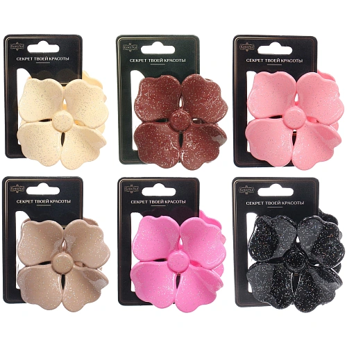 Заколка - краб для волос AKS - SALVATORE, микс 6 цветов, нежный цветок, 6,56,5см _12