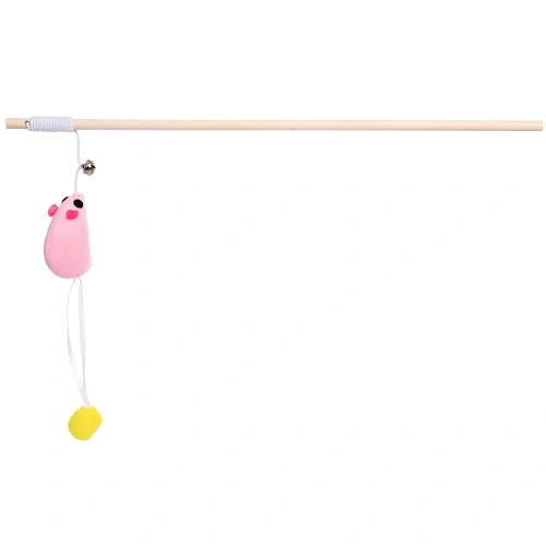 Игрушка - дразнилка на палочке ЦапЦап, мышка с колокольчиком, цвет розовый, 40см ( пакет с подвесом)_4