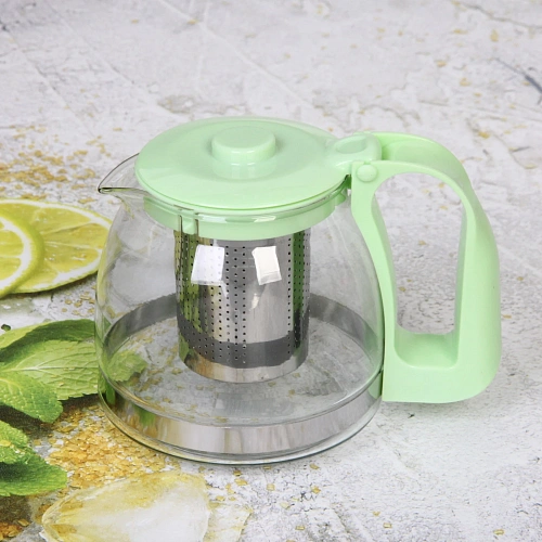 Чайник заварочный стеклянный 700 мл с металлическим ситом большая ручка Селфи, микс_6