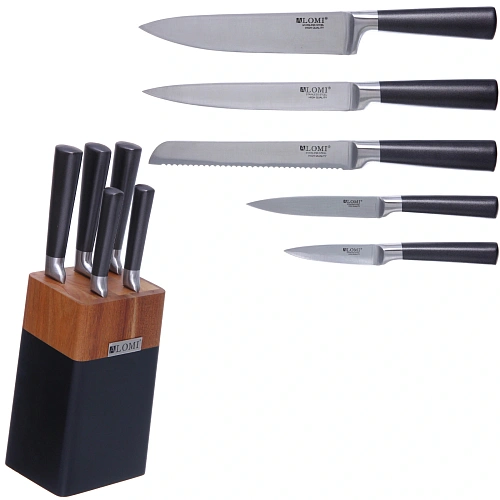 Набор ножей "SHEF" 6предметов (5ножей+подставка), черная ручка