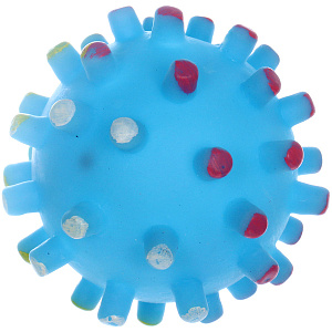 Игрушка - мячик для собак средних и мелких пород "ЗУБОЧИСТКА", цвет голубой, с пищалкой, d-6,5см (лейбл)