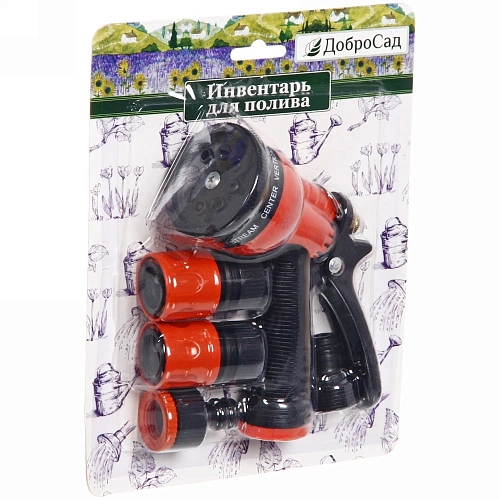 Набор для полива (распылитель-пистолет 8 режимов,2 соединителя,адаптер на 12) ДоброСад_11